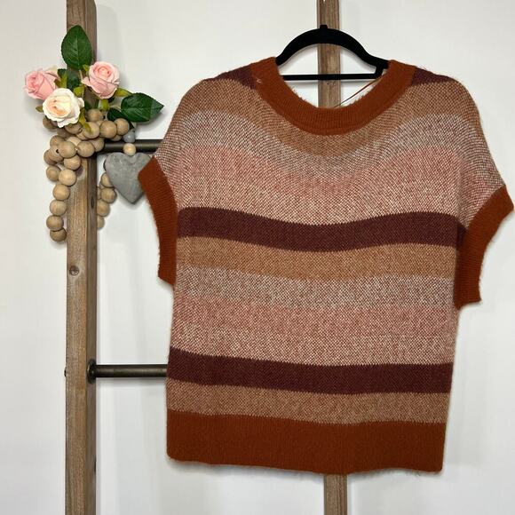 Free People Through The Motions Brown Striped Vest Sweater Size XS - Picture 4 of 8